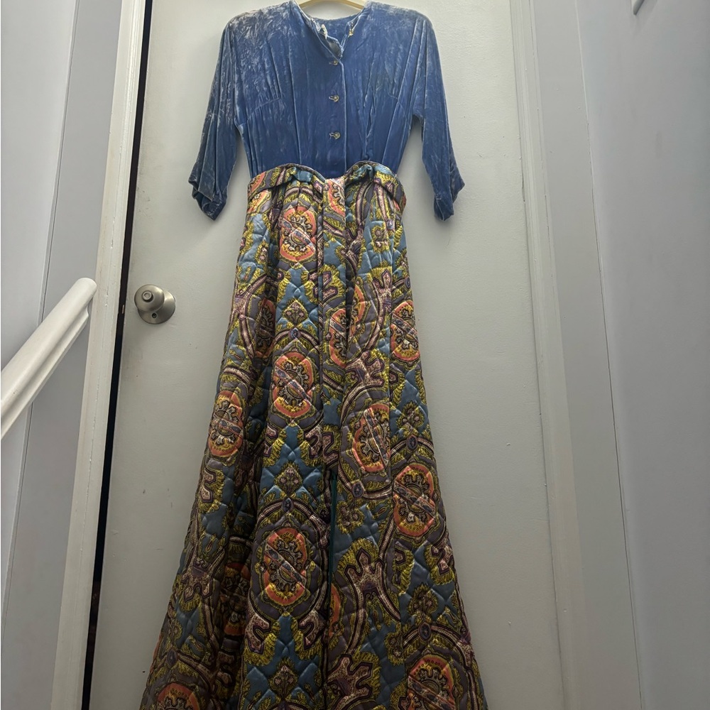 Vintage Blue Velvet and Patterned Maxi Dress~ Diana Dean by  Julius Lonschein